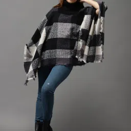 showoffff SHOWOFF Black Wool Checks Poncho image 1