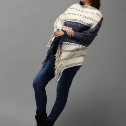 showoffff SHOWOFF Beige & Blue Wool Poncho image 3