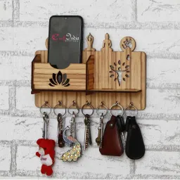eCraftIndia Yoga Theme Multiutility 7 Hooks Wooden KeyHolder image 2