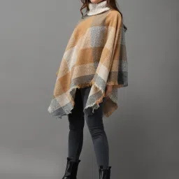 showoffff SHOWOFF Brown Wool Checks Poncho image 3