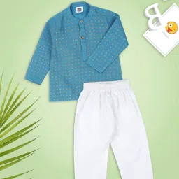 Mee Mee Kids Blue & White Printed Kurta with Pyjamas image 1