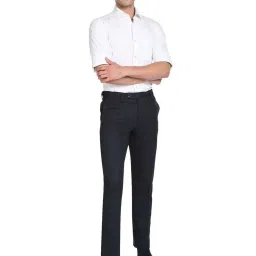 Arrow Navy Blue Regular Fit Checks Trousers image 5