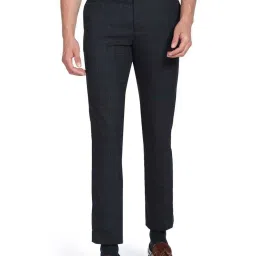 Arrow Navy Blue Regular Fit Checks Trousers image 1