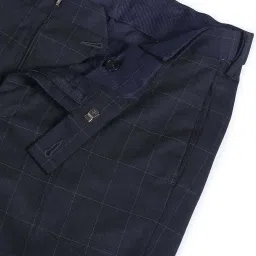 Arrow Navy Blue Regular Fit Checks Trousers image 4