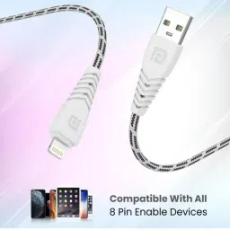 Portronics Konnect Spydr 8 Pin Cable 2M Length (White) image 5