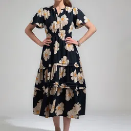CORSICA Women Floral Print Pleated Detail Fit & Flare Midi Dress-image-80