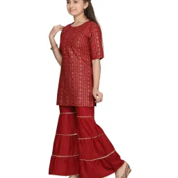 Aarika Kids Maroon Cotton Printed Kurti Set image 3