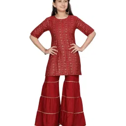 Aarika Kids Maroon Cotton Printed Kurti Set image 1