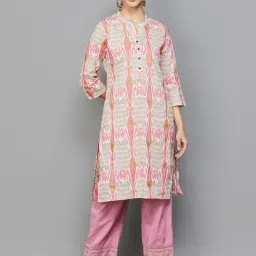 Melange by Lifestyle Off-White Cotton Printed Straight Kurta-image-29