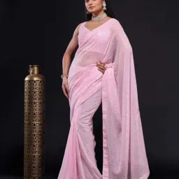 Odette Pink Embellished Saree With Unstitched Blouse-image-31