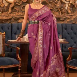 Odette Violet Woven Saree With Unstitched Blouse-picture-37