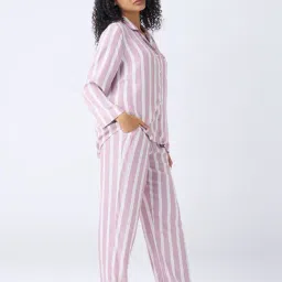 Wunderlove by Westside Mauve Striped Shirt and Pyjama Set-picture-19