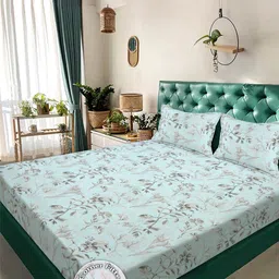 KLOTTHE Green Floral 300 TC King Bedsheet with 2 Pillow Covers-picture-39