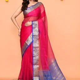 Piyari Fashion Woven Design Zari Organza Jamdani Saree image 1