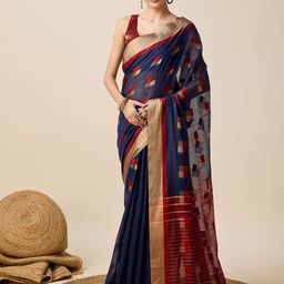 Mitera Woven Design Zari Silk Blend Saree With Blouse-picture-42