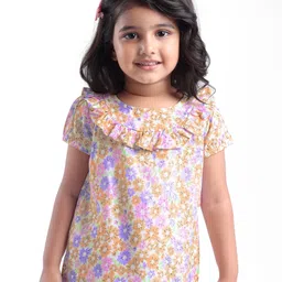 Babyhug 100% Rayon Woven Half Sleeves  Top with Frill Detailing & Floral Print- White-picture-33