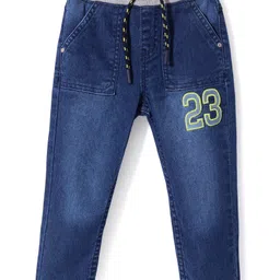 Babyhug Denim Full Length Jeans Numeric Print - Deep Blue-image-20