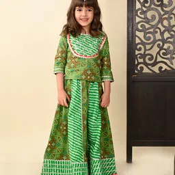 Superminis Three Fourth Sleeves Gota Lace Detailed Bandhani Designed Ethnic Lehenga Choli Set - Green-picture-26