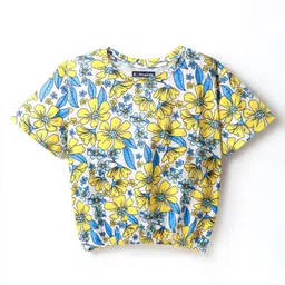 Pine Kids Cotton Knit Half Sleeves Floral Printed T-Shirt - White-picture-14