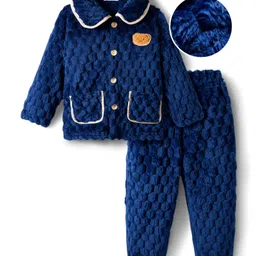 Mark & Mia Full Sleeves Winter Wear Night Suit With Bear Embriodery - Navy Blue-picture-16