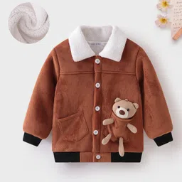 Mark & Mia Full Sleeves Winter Jacket With Teddy Bear Applique - Brown-picture-10