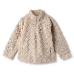 Tales & Stories Woven Full Sleeves Fur Detailed Quilted Winter Jacket - Beige-picture-24