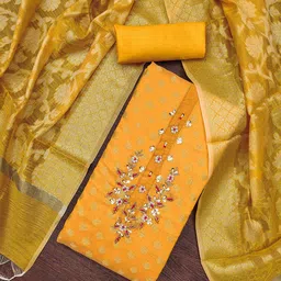 SAINOOR Geometric Woven Design Beads And Stones Semi-Stitched Dress Material-image-7