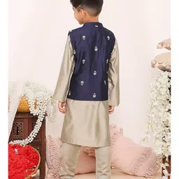 KID1 Full Sleeves Solid Kurta Pyjama With Floral Embroidered Jacket - Blue & Grey image 3