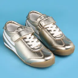 Pine Kids Velcro Closure Casual Shoes with Stripes - Golden image 2