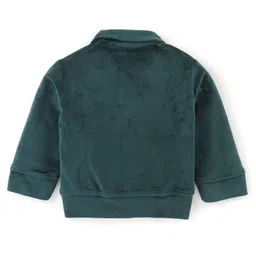 Kanvin Full Sleeves Velour Solid Colored Winter Wear Night Suit with Embroidery - Green image 3