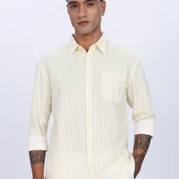 Eszett Vertical Striped Spread Collar Cotton Linen Pocket Shirt-picture-23