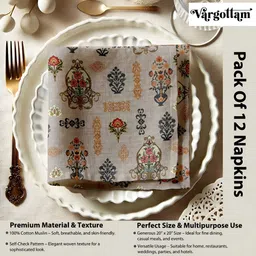 Vargottam 12Pcs Beige & Yellow Printed Cotton Table Napkins image 5
