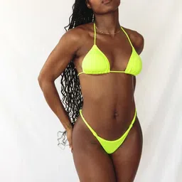 ENAYA STORE Halter Neck 2-Piece High-Cut Triangle Bikini Set with Adjustable Tie-Up Straps image 4