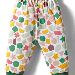Zero Interlock Knit Full Sleeves T-Shirt & Joggers Set with Play Learn Grow Text Print - Green & White image 5