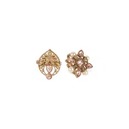 SALONI FASHION JEWELLERY Set Of 2 Gold Plated Cubic Zirconia Studded Finger Ring-picture-34