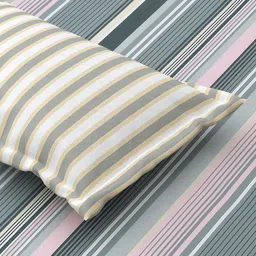 Salona Bichona Grey Striped Pure Cotton 120 TC Single Bedsheet with 1 Pillow Covers image 3