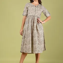 LIMEROAD Floral Printed Mandarin Collar Neck Ethnic Dress-picture-17