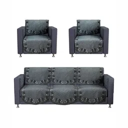 RUBOXA Grey & Black Printed Polyester Sofa Cover With Arms image 5