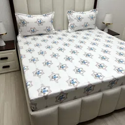 Pure Decor Velar Fur Sib White Printed Pure Cotton 240 TC Queen Bedsheet Set 2.28 x 2.54m-picture-10