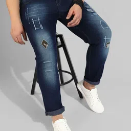 Instafab Plus Men Comfort Regular Fit Mid-Rise Heavy Fade Stretchable Jeans image 4