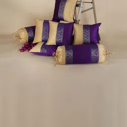 DECOWAT Purple & Brown 7 Pieces Embroidered Pure Cotton Square Cushion Covers-picture-56