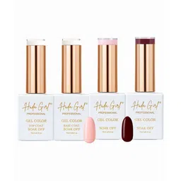 Huda Girl Set Of 4 Soak Off Gel Color- 15 ml Each- Top- Base- Pink & Red Wine-picture-36