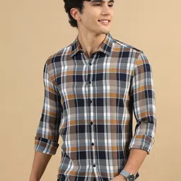 Bushirt Men Classic Slim Collar Checked Cotton Casual Shirt-picture-36