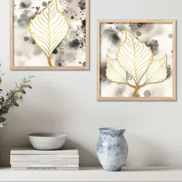 Kotart Brown & White 2 Pieces Floral Printed Wooden Wall Arts-picture-25