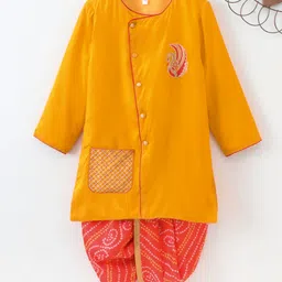 Babyhug Full Sleeves Kurta & Dhoti Swan Embroidery - Yellow Orange-picture-19