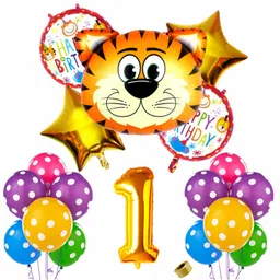 Shopperskart 1st Happy Birthday Zebra Theme Foil Balloon Multicolor - Pack of 37-picture-12