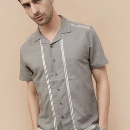 CODE by Lifestyle Men Cuban Collar Solid Cotton Casual Shirt-picture-34