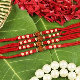 Asthetika Set Of 4 Artificial Stones Studded And Beaded Rudraksha Rakhis With Roli Chawal-picture-38