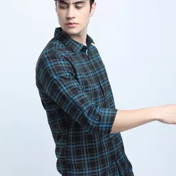 KETCH Men Spread Collar Tartan Checked Slim Fit Casual Shirt image 4