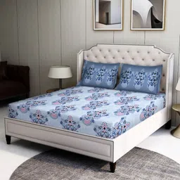 BOMBAY DYEING Blue & Peach Ethnic Motifs Printed 104 TC Double Bedsheet 2.24 M X 2.54 M-image-74